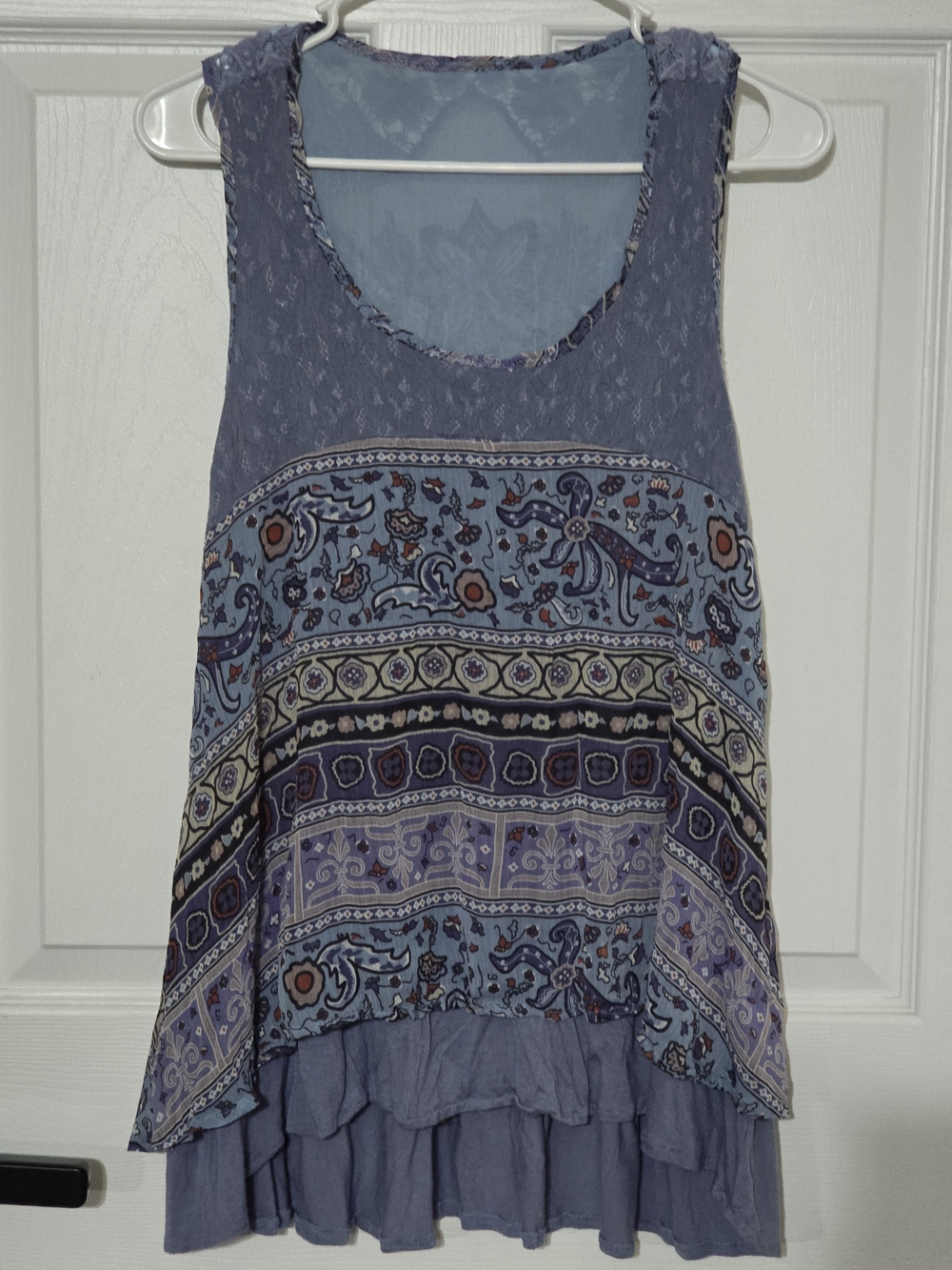 Sleeveless Tiered Boho Tank Top in Dusty Lavender Blue